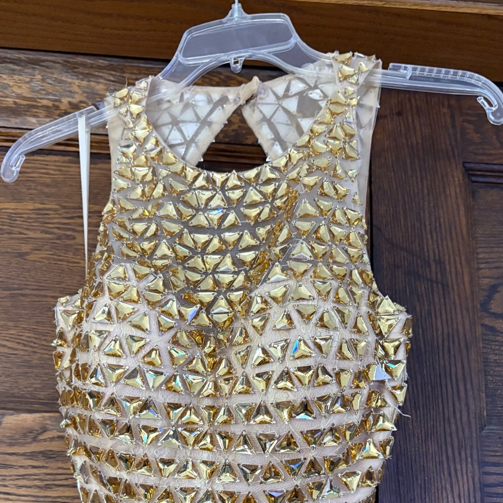 Jovani Gold Embellished Prom Dress